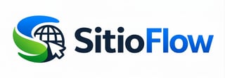 SitioFlow logo with blue and green swoosh design and globe icon